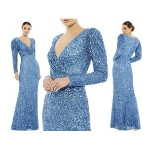 Mac Duggal Dress 5510 French Blue Sequin Long Sleeve Gown Size 12